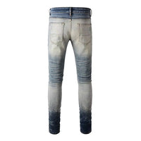 Men's Skinny Fit Crystals-Patch Distressed Jeans