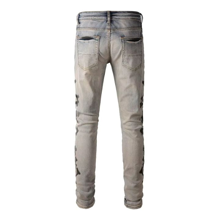 Men's Classical Skinny Fit Ripped Worn-In Blue Jeans