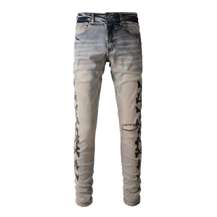 Men's Classical Skinny Fit Ripped Worn-In Blue Jeans