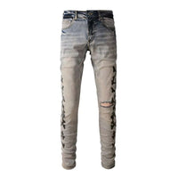 Men's Classical Skinny Fit Ripped Worn-In Blue Jeans