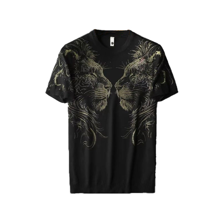 Men's Luxury Lion Print Rhinestone Tee