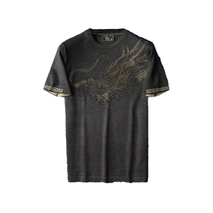 Men's Luxury Lion Print Rhinestone Tee