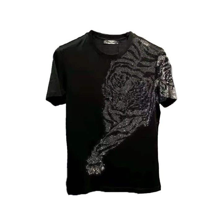 Men's Luxury Lion Print Rhinestone Tee