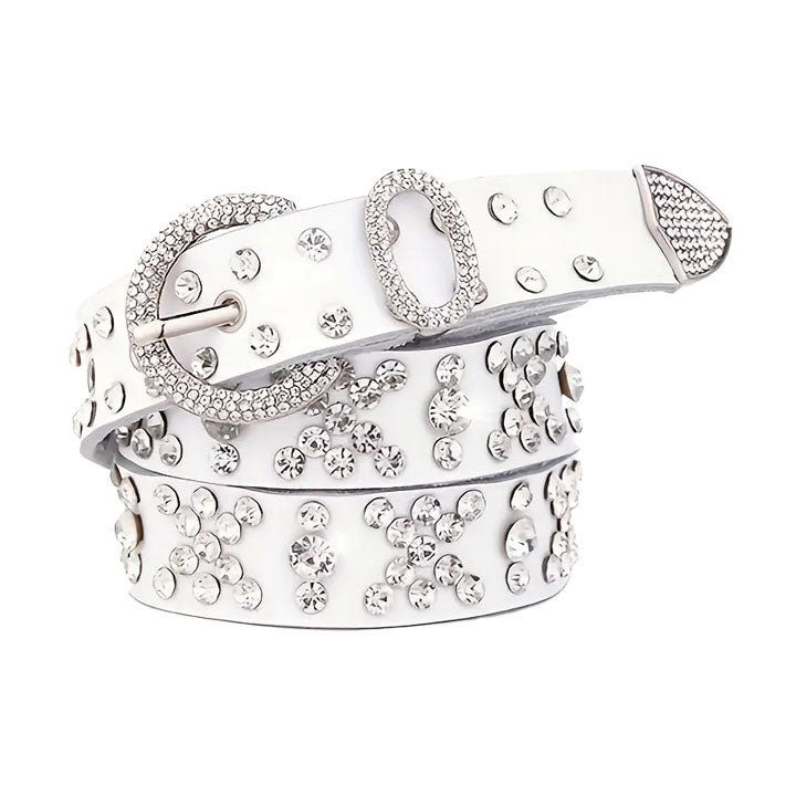 White Rhinestone Shimmer Western Belt