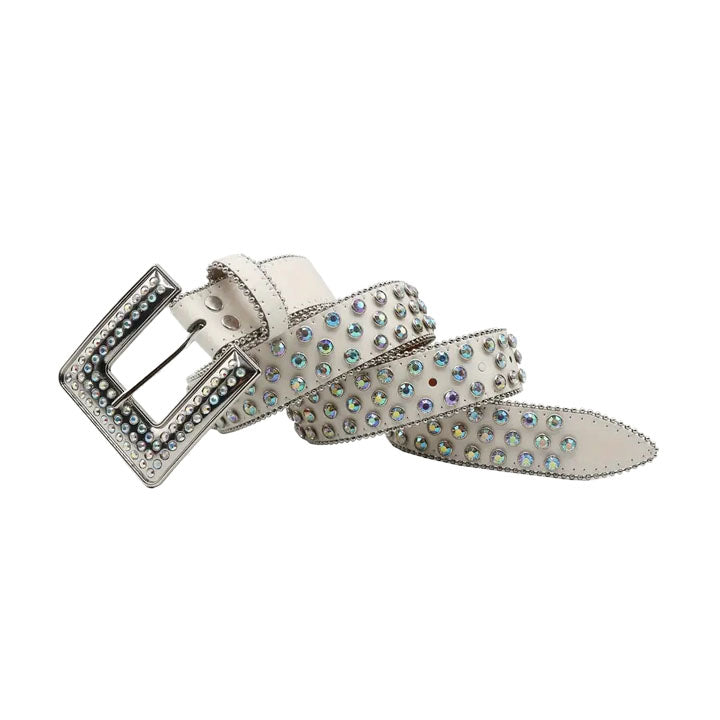 White Iridescent Rhinestone Western Waist Belt