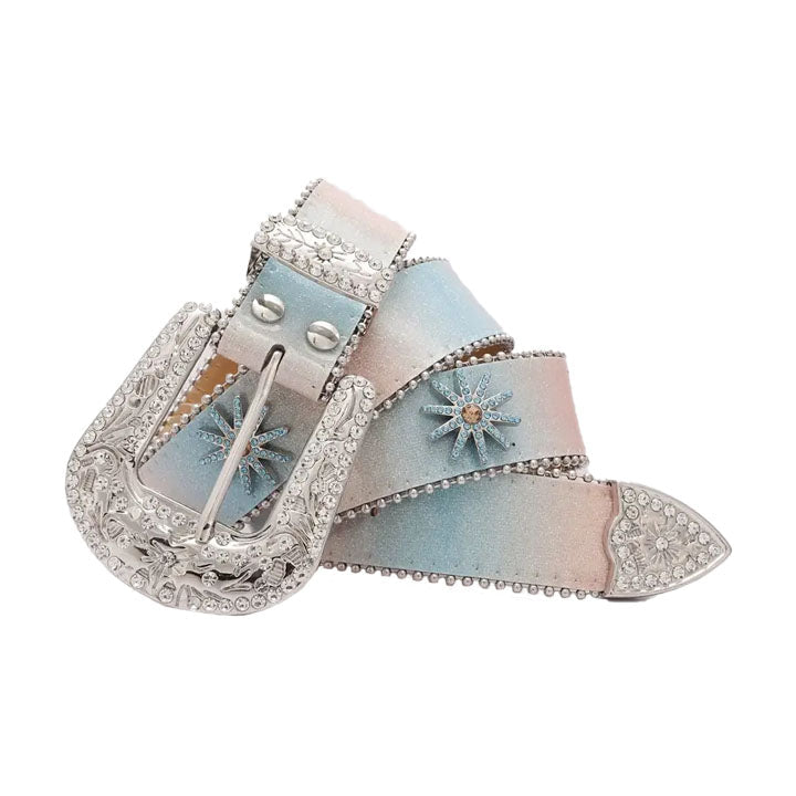 Pastel Gradient Rhinestone Western Waist Belt