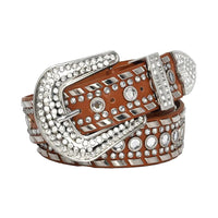 Western Faceted Crystal Rhinestone Belt Brown with Silver Studs