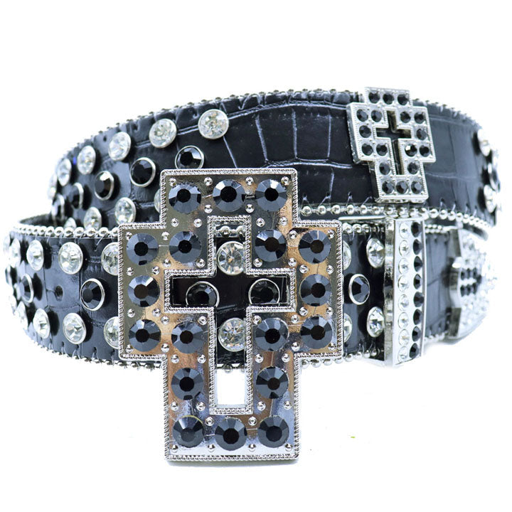 Dazzling Rhinestone Waist Belt with Unique Cross-Shaped Buckle