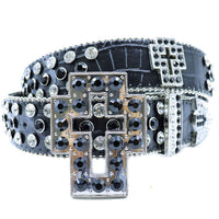 Dazzling Rhinestone Waist Belt with Unique Cross-Shaped Buckle