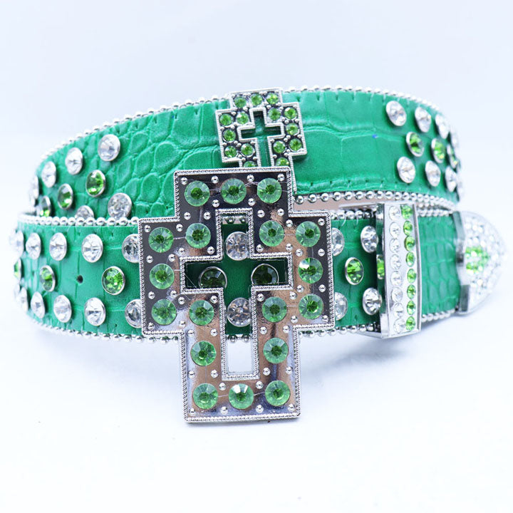 Dazzling Rhinestone Waist Belt with Unique Cross-Shaped Buckle