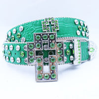 Dazzling Rhinestone Waist Belt with Unique Cross-Shaped Buckle