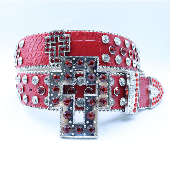 Dazzling Rhinestone Waist Belt with Unique Cross-Shaped Buckle