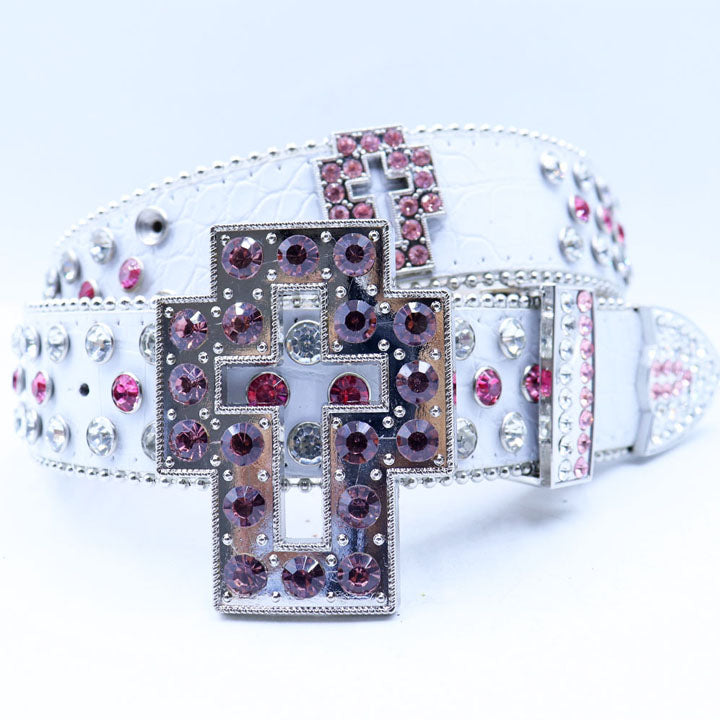 Dazzling Rhinestone Waist Belt with Unique Cross-Shaped Buckle