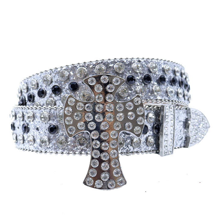 Crystal-Studded Cross Designer Belt Premium Sparkle Belt for Men & Women