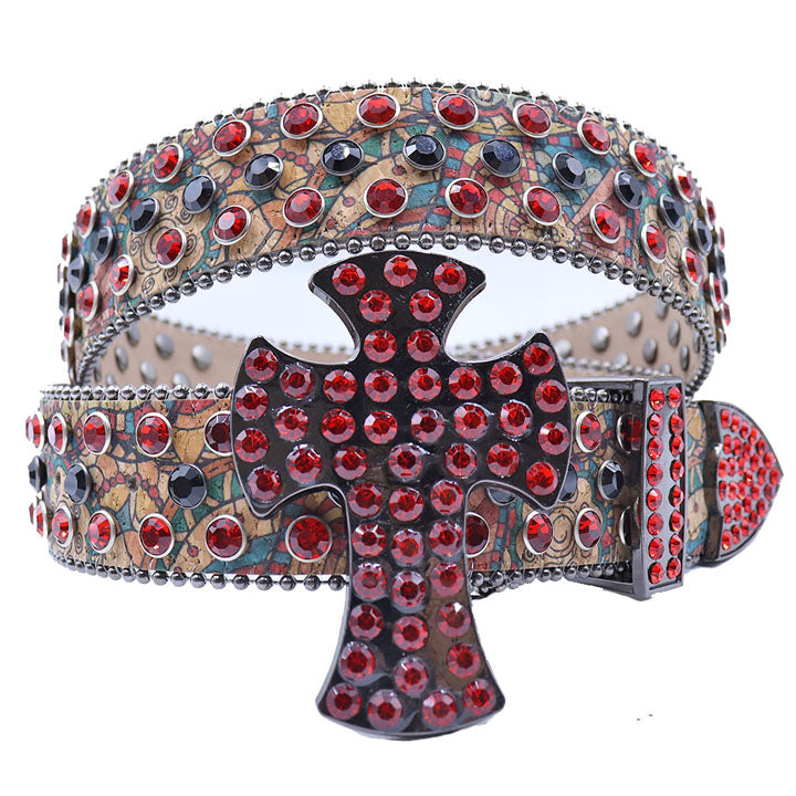 Crystal-Studded Cross Designer Belt Premium Sparkle Belt for Men & Women
