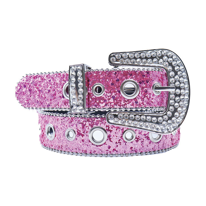 Pink Luxury Sparkle Rhinestone Belt with Faceted Crystal Buckle and Western Shine
