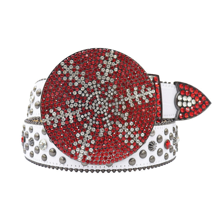 Red Rhinestone Belt with Adorned White Western Strap