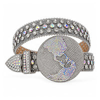 Silver Glitter Rhinestone Belt with Round Globe Buckle - front view