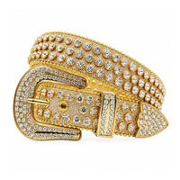 Gold Glitter Rhinestone Western Belt with Gold Buckle - front view
