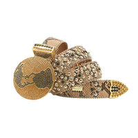 Globe Buckle Gold Strap With Black & Gold Encrusted Rhinestone Belt