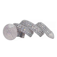Globe Style World Buckle Silver White Strap With White & Multi Embellished Rhinestone Belt