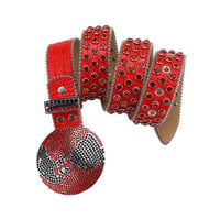 Globe Buckle Red Strap With Red Adorned Rhinestone Belt