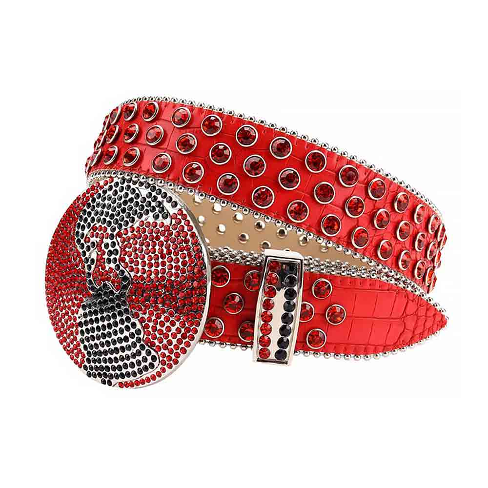 Globe Buckle Red Strap With Red Adorned Rhinestone Belt