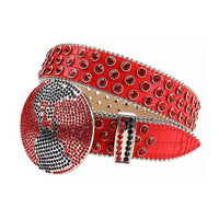 Globe Buckle Red Strap With Red Adorned Rhinestone Belt
