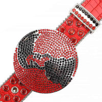 Globe Buckle Red Strap With Red Adorned Rhinestone Belt