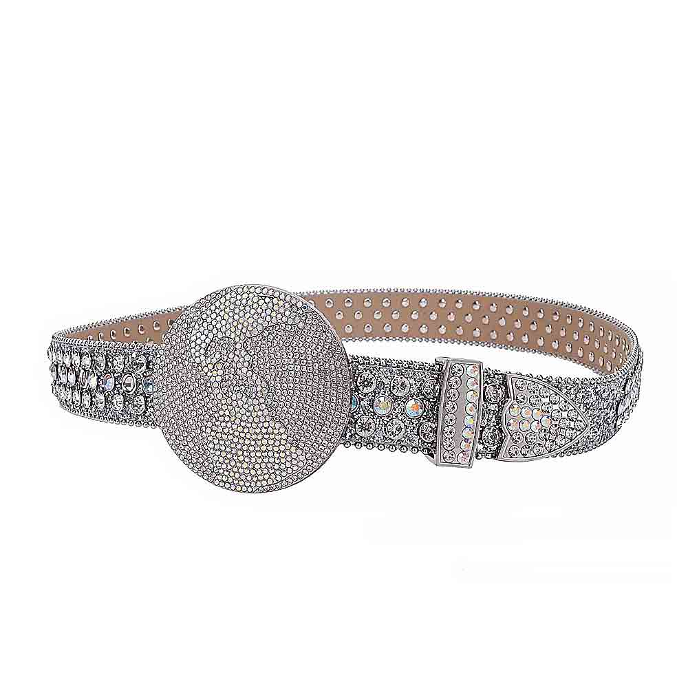 Globe Style World Buckle Silver White Strap With White & Multi Embellished Rhinestone Belt