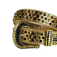 Gold Strap With Black & Gold Encrusted Rhinestone Belt