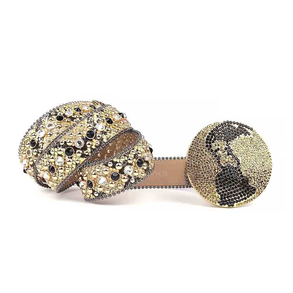 Gold Strap With Black, Gold & Transparent Embellished Rhinestone Belt