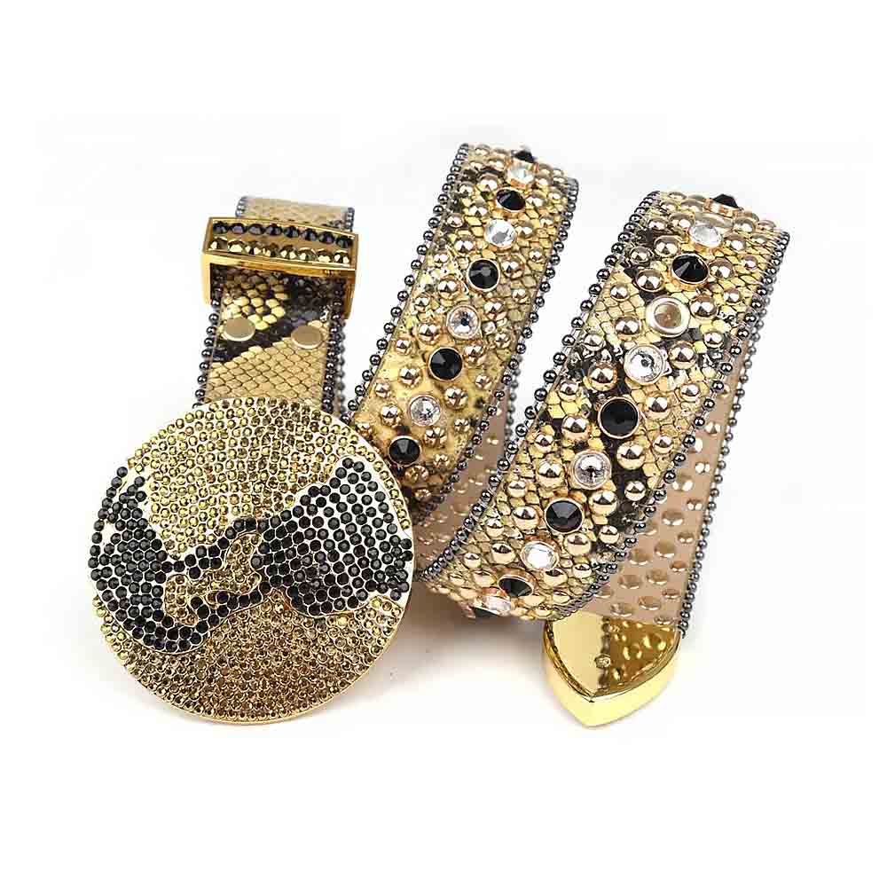 Gold Strap With Black, Gold & Transparent Embellished Rhinestone Belt