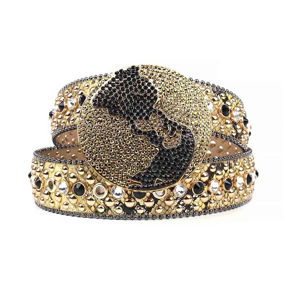 Gold Strap With Black, Gold & Transparent Embellished Rhinestone Belt
