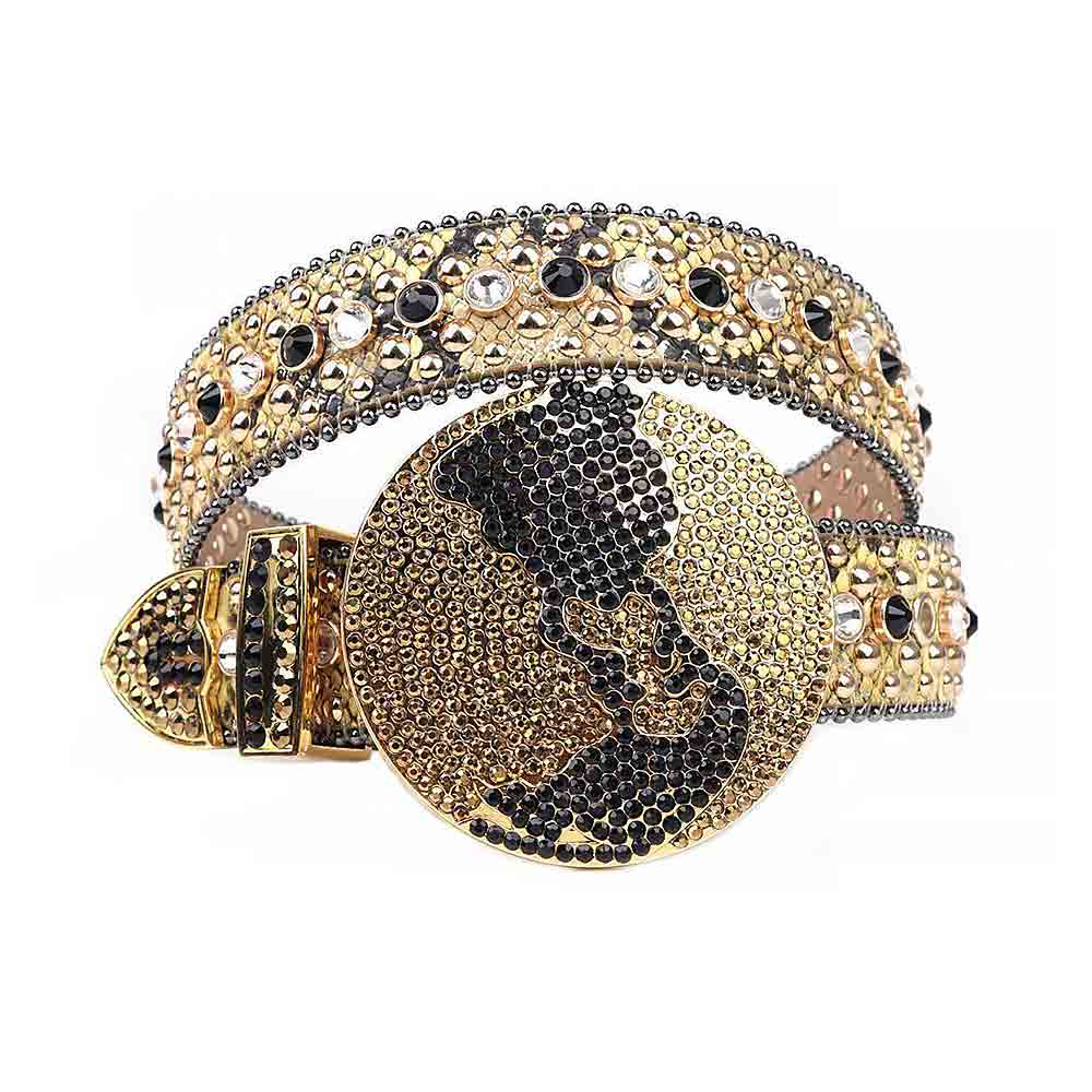 Gold Strap With Black, Gold & Transparent Embellished Rhinestone Belt