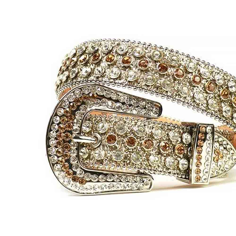 Gold Strap With Champagne and White Adorned Rhinestone Belt