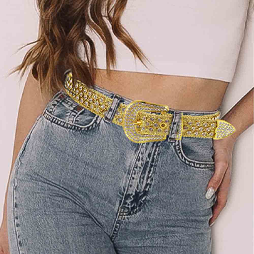 Gold Strap With Diamond White Adorned Rhinestone Belt