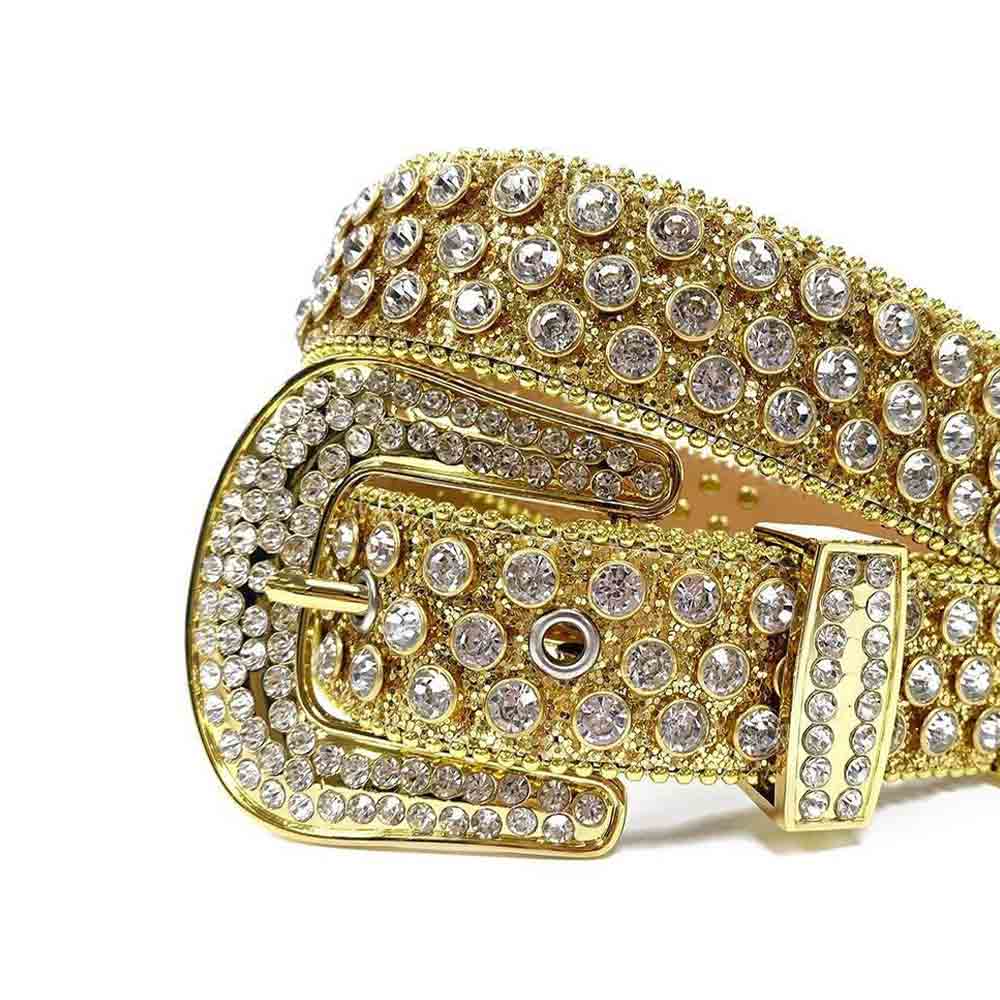 Gold Strap With Diamond White Adorned Rhinestone Belt