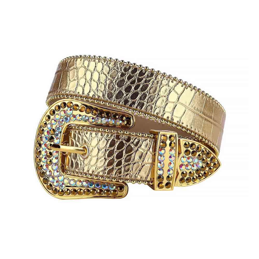 Gold Strap With Gold & Multi Adorned Rhinestone Belt