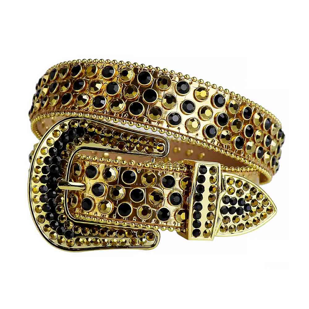 Gold Strap With Black & Gold Encrusted Rhinestone Belt