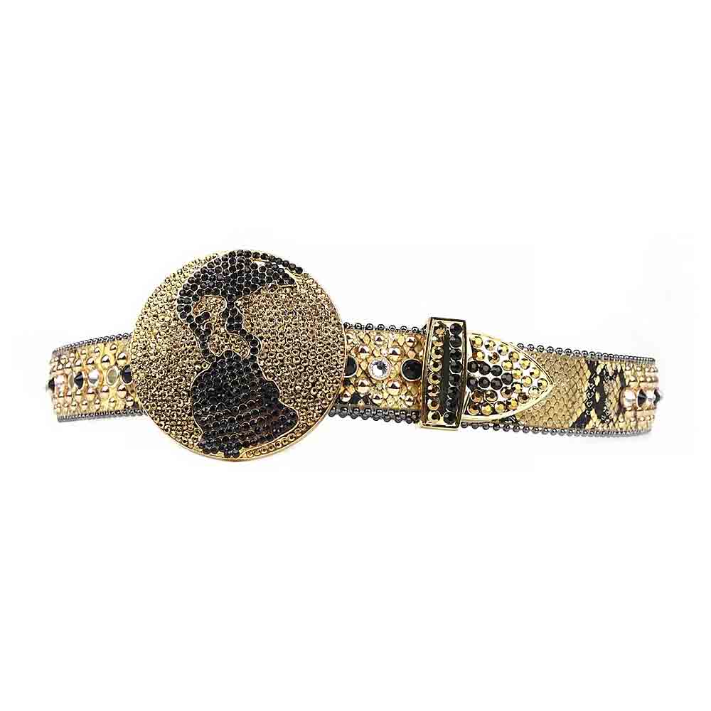 Gold Strap With Black, Gold & Transparent Embellished Rhinestone Belt