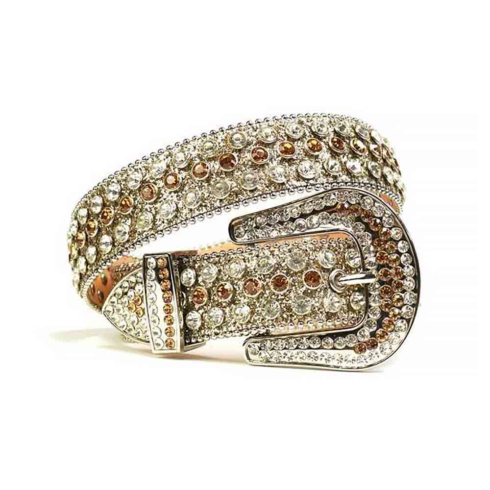 Gold Strap With Champagne and White Adorned Rhinestone Belt