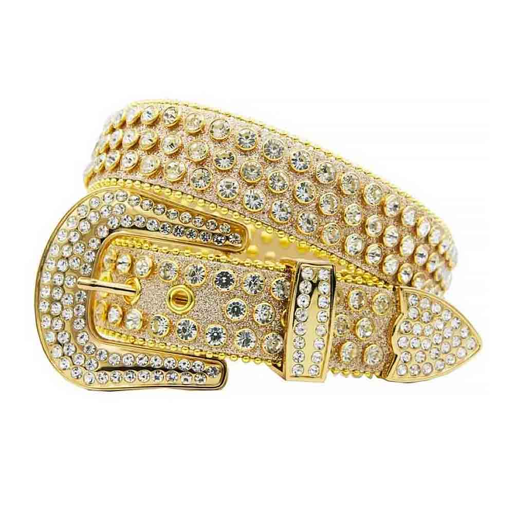 Gold Strap With Diamond White Embellished Rhinestone BB Belt