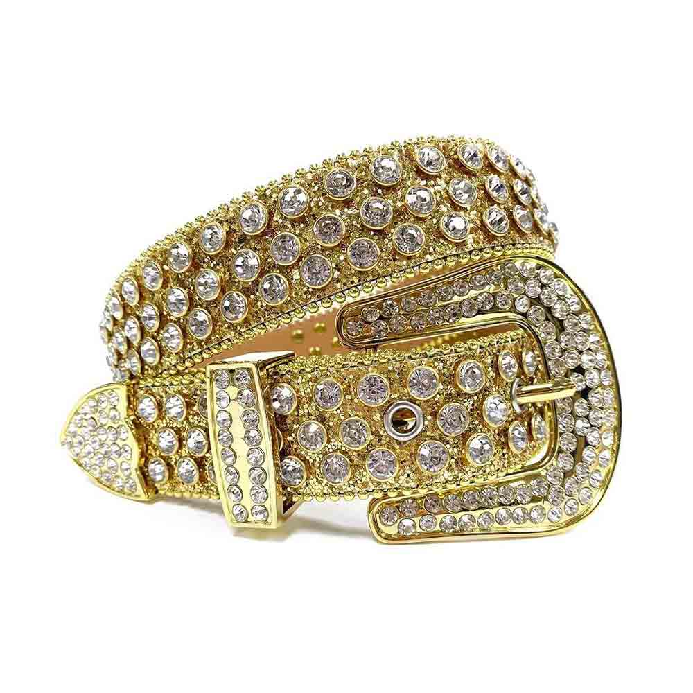 Gold Strap With Diamond White Adorned Rhinestone Belt