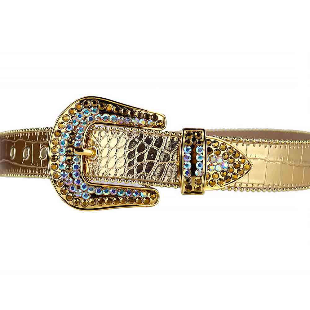 Gold Strap With Gold & Multi Adorned Rhinestone Belt