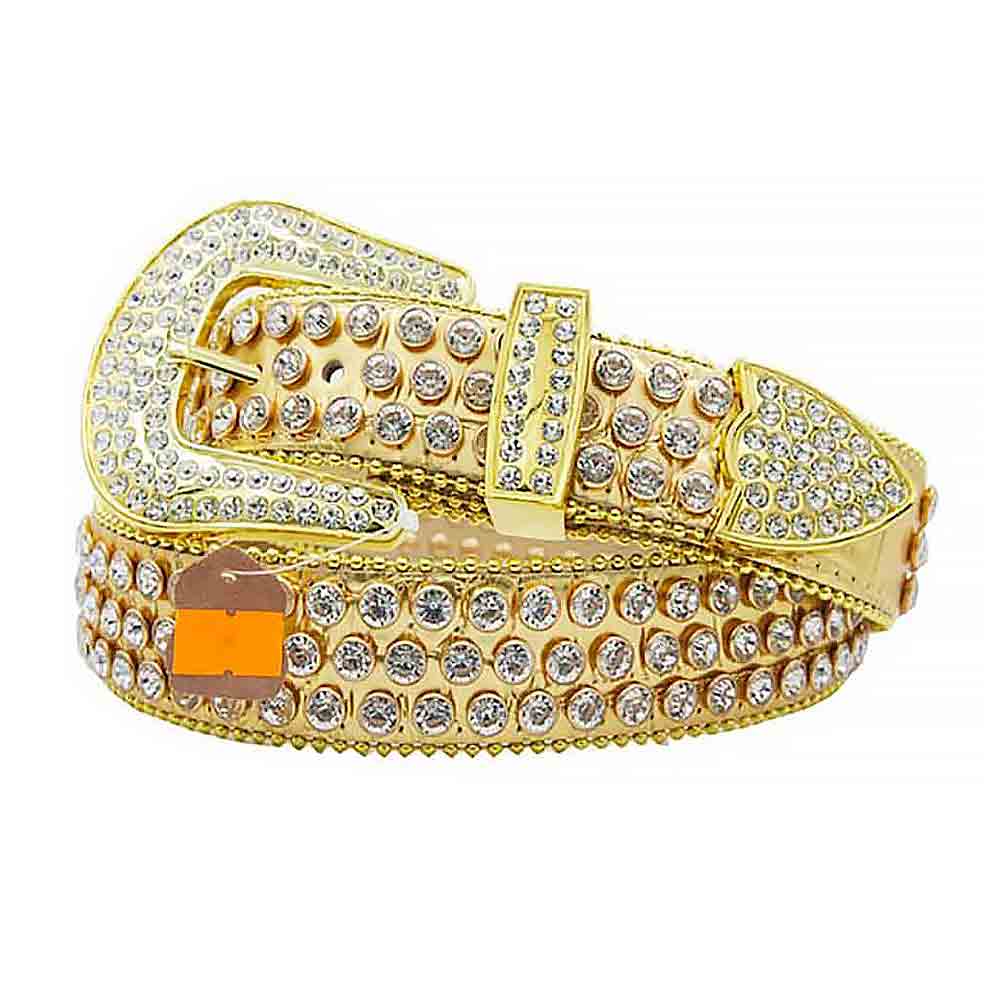 Gold Strap With White Adorned Rhinestone Belt