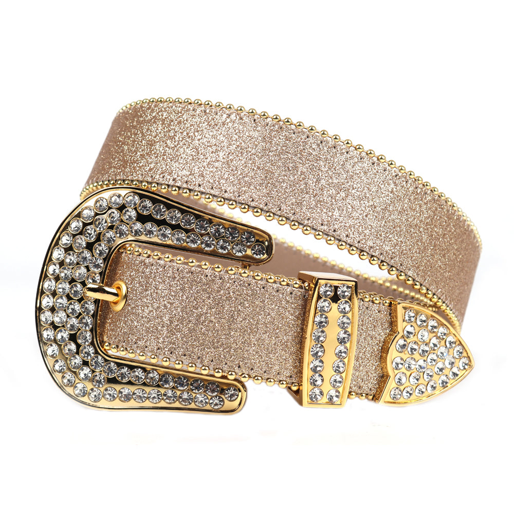 Snakeskin-Texture Western Belt with Rhinestone Buckle