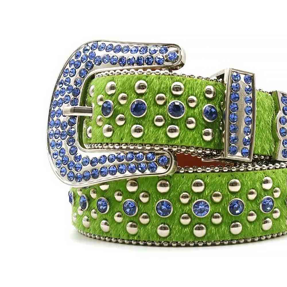 Green Strap With Blue Faceted Crystal Gems Sparkling Belt