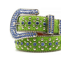 Green Strap With Blue Faceted Crystal Gems Sparkling Belt