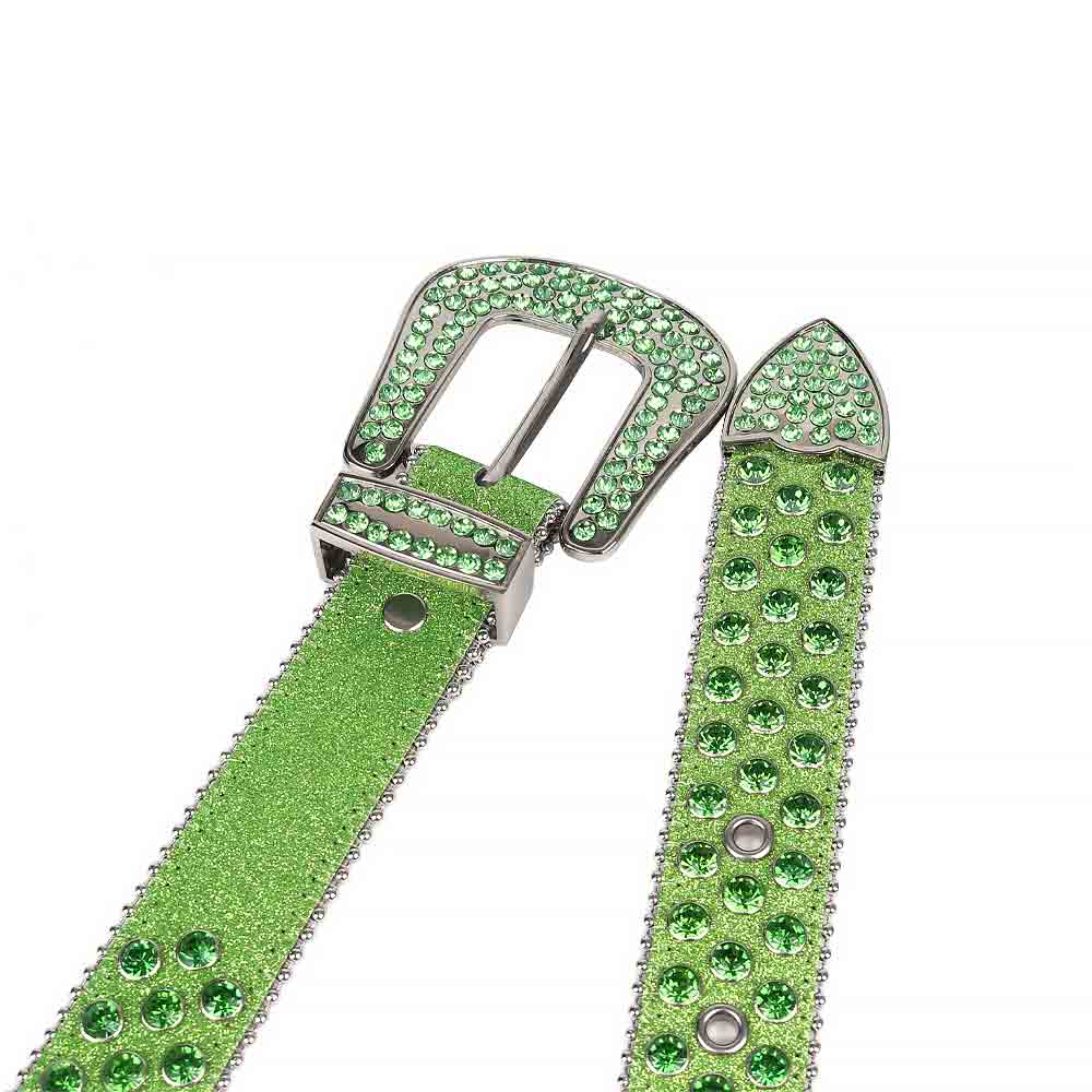 Green Strap With Green Embellished Rhinestone Belt